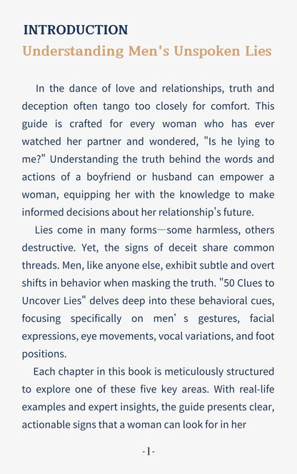 50 Clues to Uncover Lies. A Woman's Guide to Reading Her Man.(344 pages)