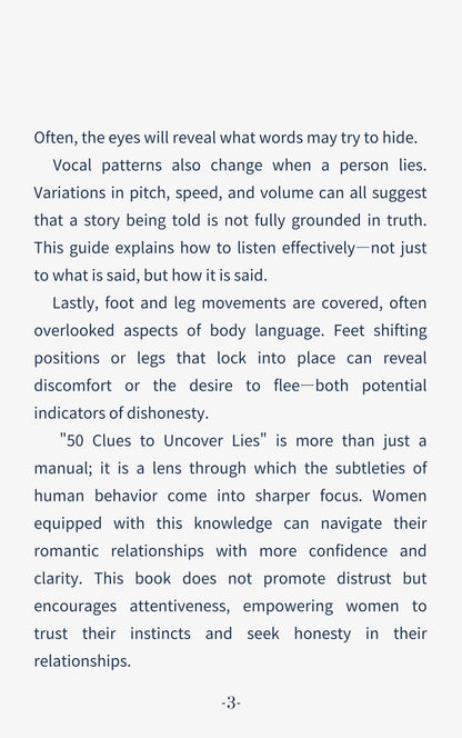 50 Clues to Uncover Lies. A Woman's Guide to Reading Her Man.(344 pages)