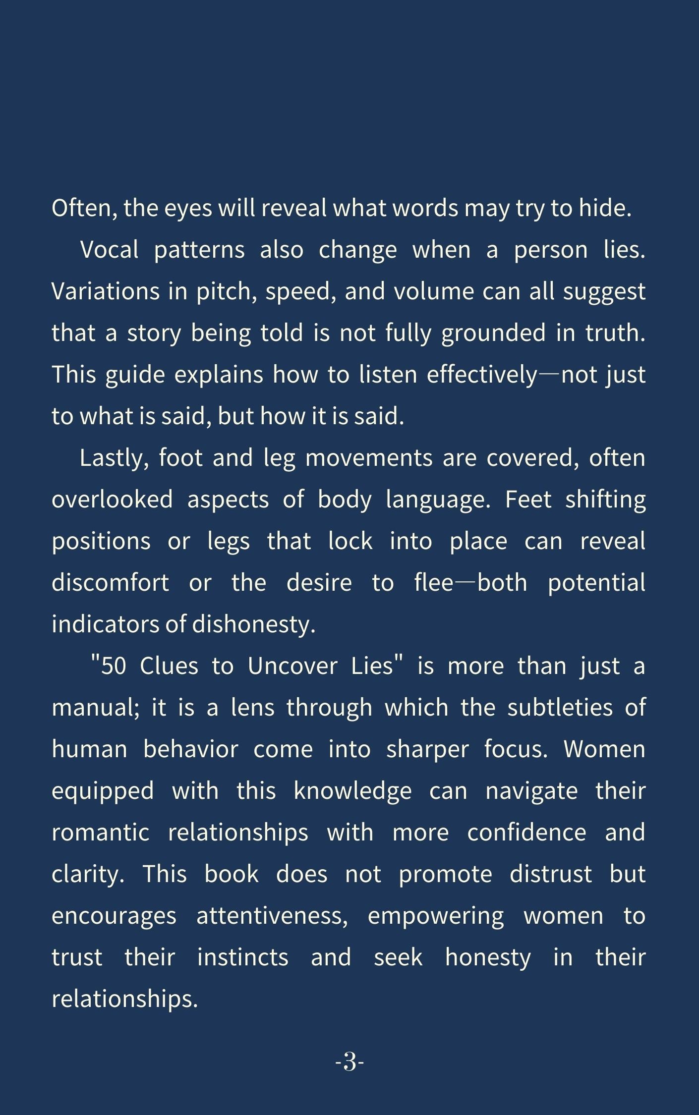 50 Clues to Uncover Lies. A Woman's Guide to Reading Her Man.-Dark Mode(213 pages)